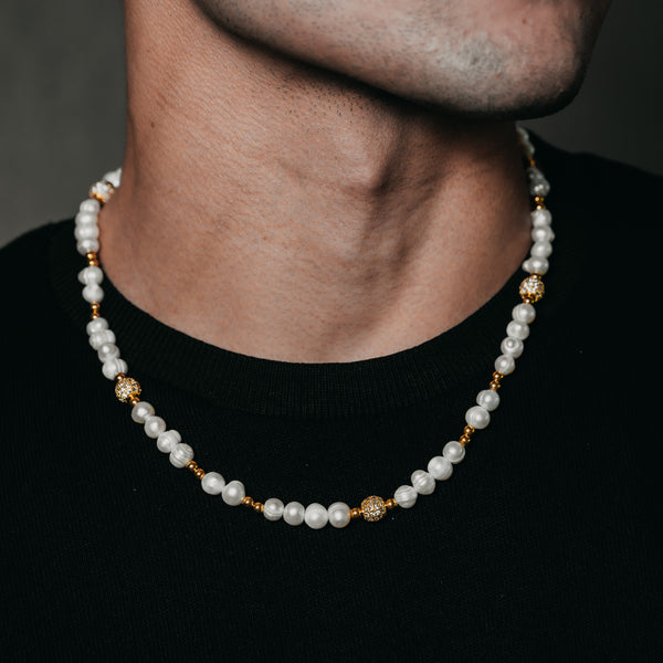 CRAFTD London ネックレス ICED BEADED REAL PEARL NECKLACE Diamond Bead Pearl Necklace (Silver) | CRAFTD London
