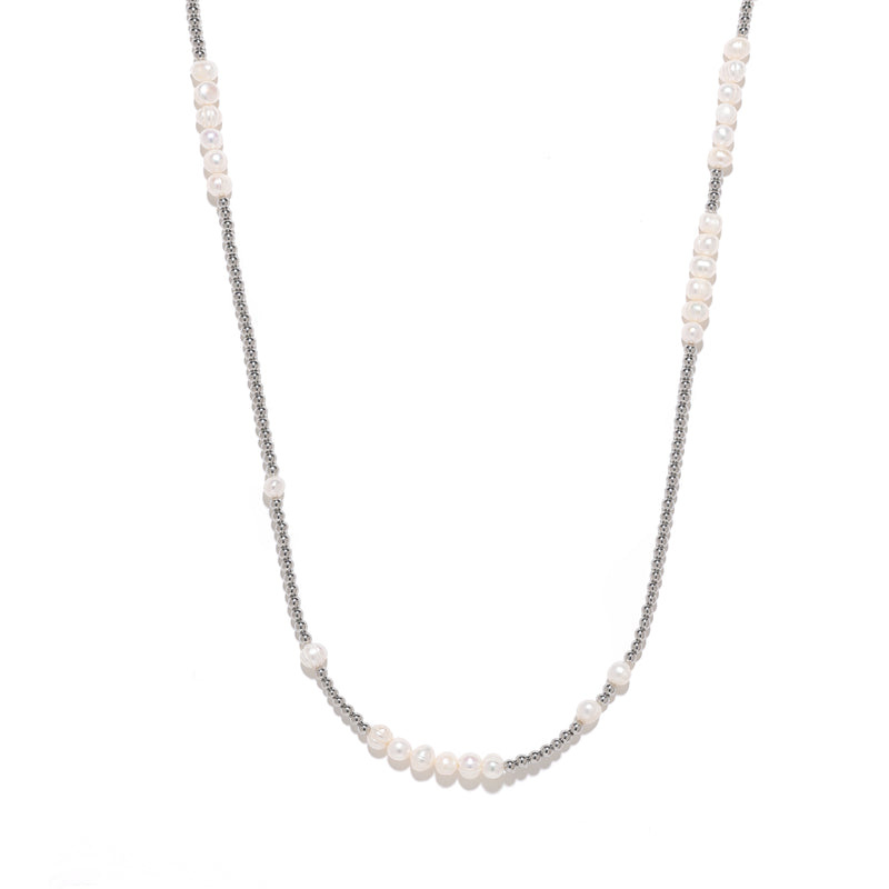 Silver Beaded Pearl Necklace