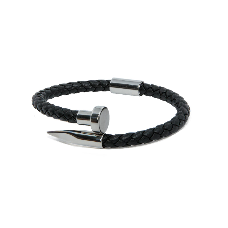 Black Braided Leather X Silver Stake